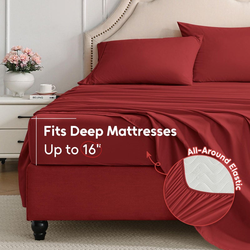 Swiftify Queen Sheet Set, 4 Pieces Hotel Luxury Soft Microfiber Queen Bed Sheets Set, Up to 16" Deep Pockets, Oeko-Tex Sheets with Elastic, Breathable, Wrinkle Free (Wine Red, Queen) - Image 3